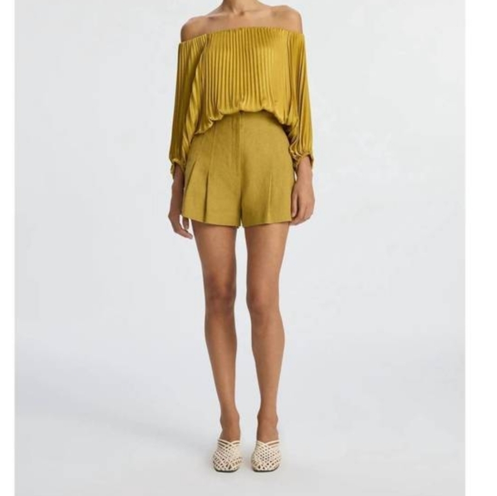 A.L.C. Bennett Linen Short in Aged Bronze 6 Pleated Seams Pockets Tailored